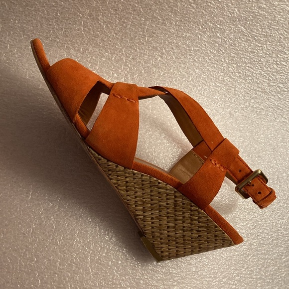 ASH Orange Suede Slingback Lattice Wedge Heel Sandals & Gold Buckle - Sz 37 - Picture 12 of 13